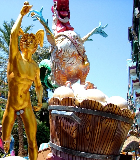 Fiesta in benidorm and procession with golden statue