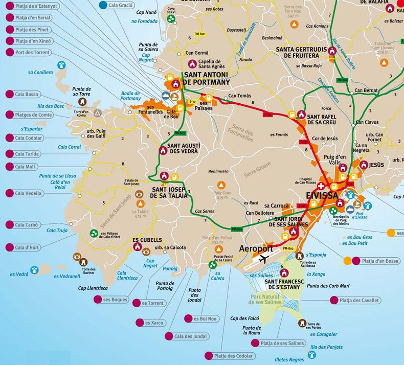 San Jose Ibiza Map Sant Josep Beaches